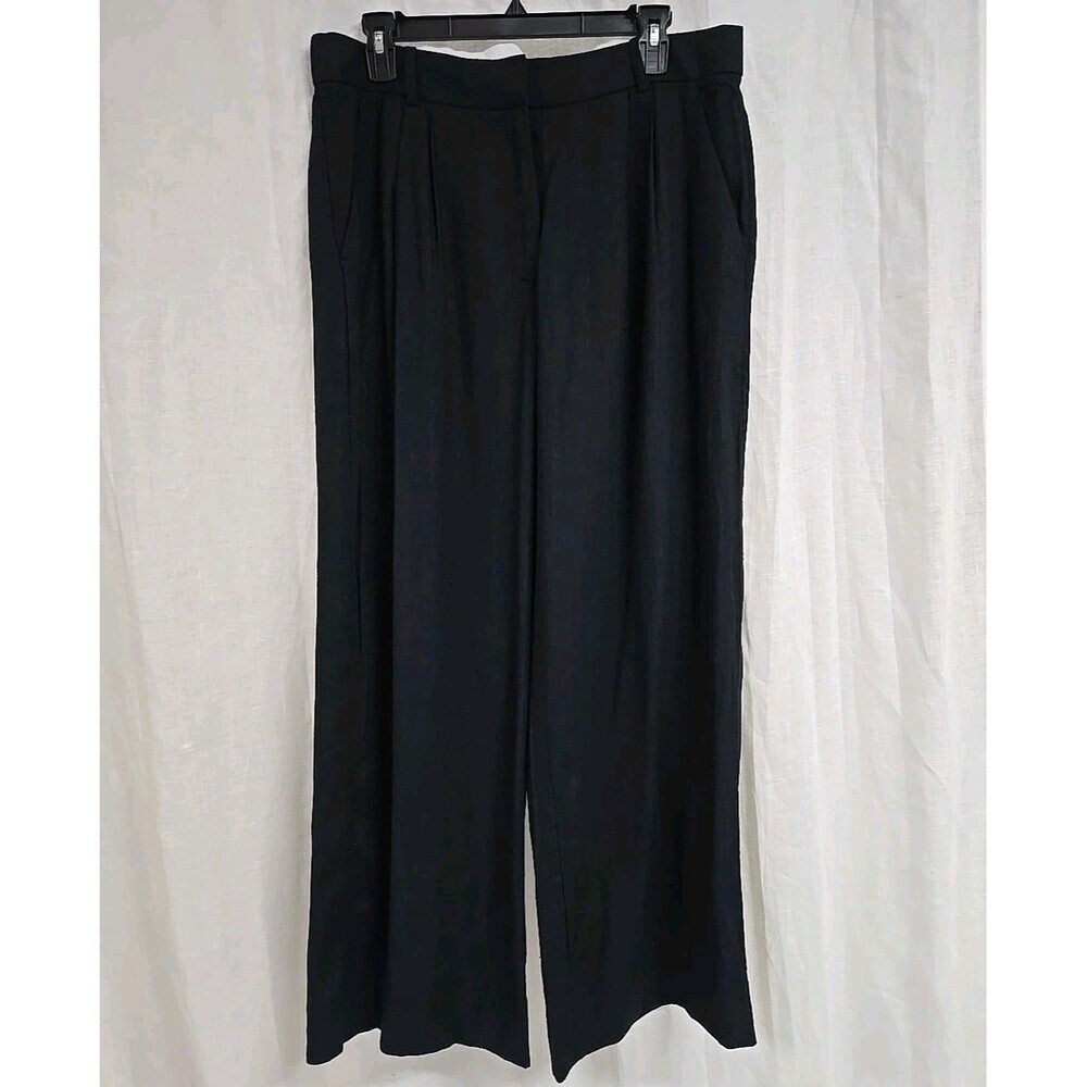 Abercrombie & Fitch Linen Blend Pleated HR Wide Leg Pants Black Women’s Sz 32/14